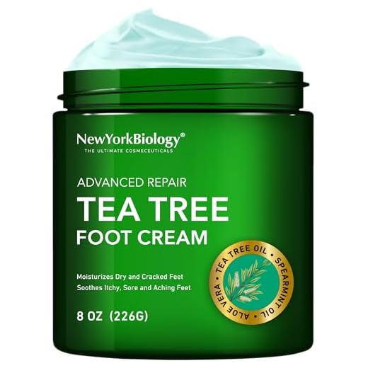 New York Biology Tea Tree Oil Foot Cream for Dry Cracked Feet, Athletes Foot, Nail Fungus, Jock Itch, Ringworm, Cracked Heels and Itchy Skin – Foot Cream - 8 oz