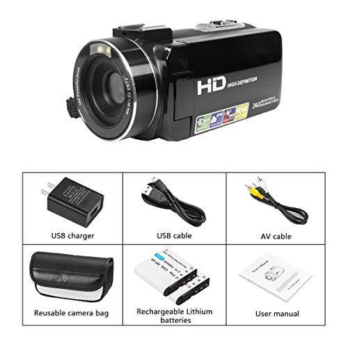Video Camera Camcorder, Aasonida Digital YouTube Vlogging Camera Full HD 1080P 24MP 3.0 Inch 270 Degree Rotation Screen 16X Digital Zoom Webcam Recorder with 2 Batteries - Thumbnail 7
