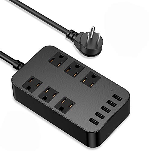 Power Strip - 6-Outlet Surge Protector with 5 USB Ports Fast Charging (4.8A), 6Ft Long Extension Cord Flat Plug Wall Mountable, 1700 Joules for iPhone iPad Home Dorm Office Laptop Computer