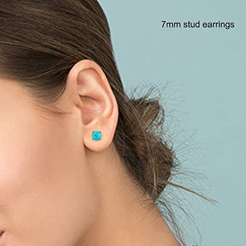Turquoise Stud Earrings For Women Girls 18K Rose Gold Plated 7Mm Round Birthstone Earrings As Gift For Women #TOP2