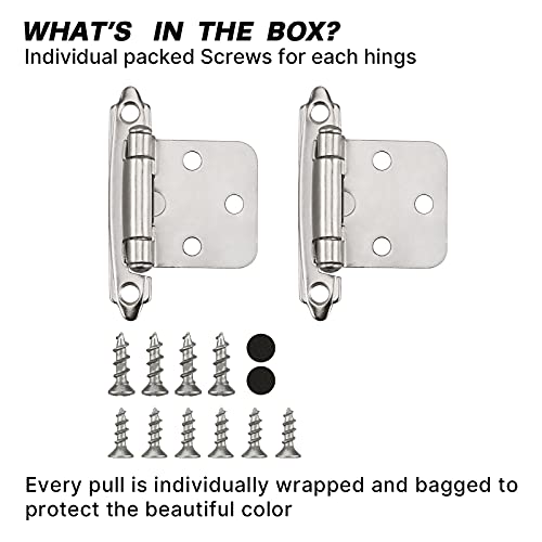 25 Pairs(50 Packs) goldenwarm Cabinet Door Hinges Brushed Nickel Cupboard Overlay Hinges - SCH30SNB Door Hardware Hinges Kitchen Cabinet Hardware Hinges for Drawers Self Closing Cupboard Hinges by Goldenwarm - Image 4