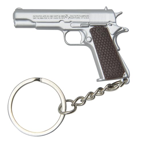 Gunyoo Mini M1911 Pistole Schlüsselanhänger Charme für Halloween Weihnachten Thanksgiving oder Geburtstag Gun Form Schlüsselanhänger sammelbare Geschenke (Silber)