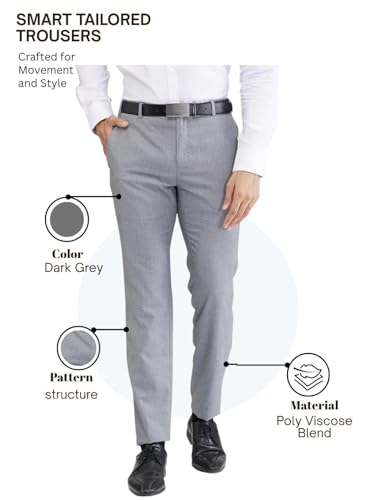 Image of Raymond Men Slim Fit Structure Pattern Polyester Blend Flat Front Formal Trouser