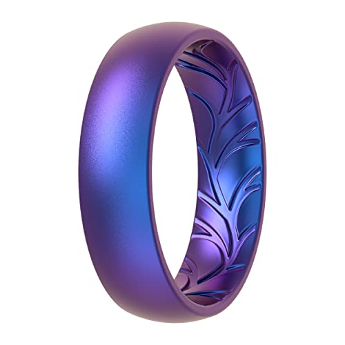 ThunderFit Women Silicone Wedding Bands, Breathable Leaf Cross Pattern Rubber Engagement Rings 5.5mm Wide 1.6mm Thick - 1/4 Variety Multipack