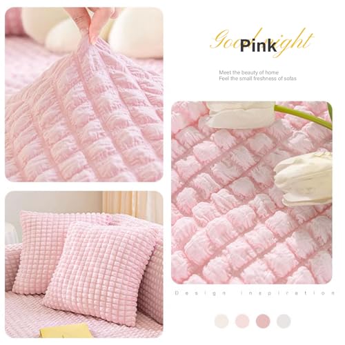 Funda de sofá elástica de 4 plazas rosa con tela universal protectora 3