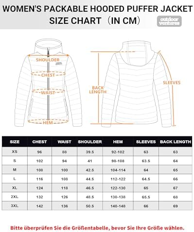 Outdoor Ventures dames gewatteerde jas, lichte opvouwbare overgangsjas, warme winterjas met capuchon voor vrouwen, gevoerd, pufferjas met zakken voor vrije tijd, wandelen, reizen, legergroen, XS