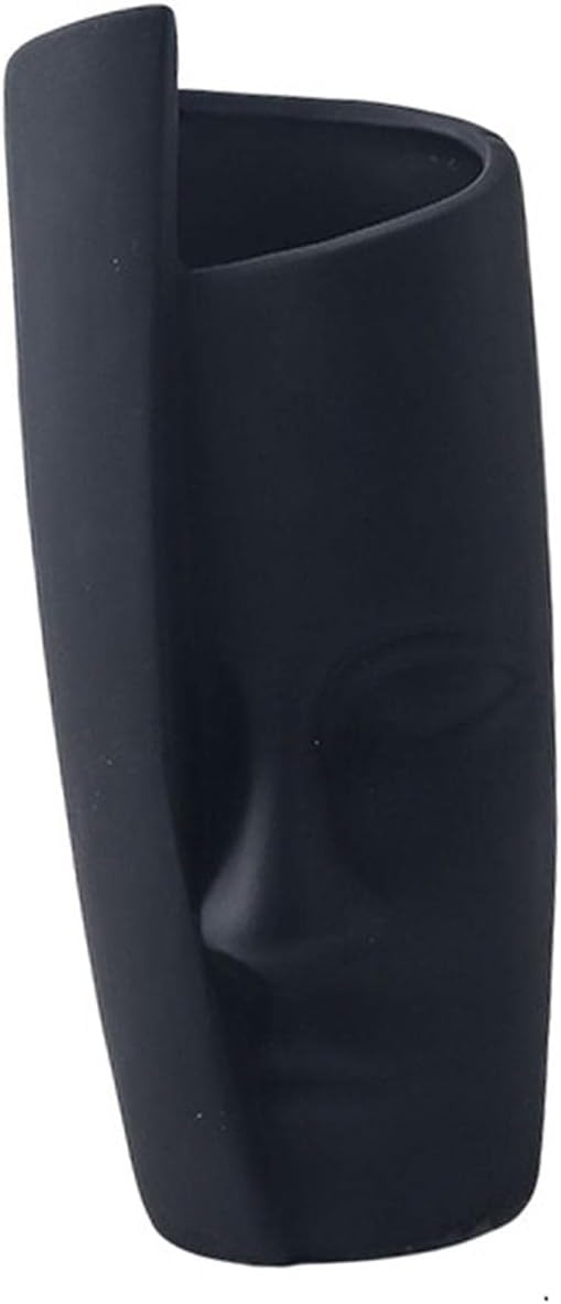 Ceramic Flower Vase Minimalist Abstract Face Head Vase Display Flower Pot Plants Holder for Bookshelf Decoration (Black)