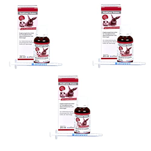 alfavet RodiCare Pulmo | 3er Pack | 3 x 20ml | Ergänzungsfuttermittel für Kleinnager | Zur Unterstützung der Atemwege von Meerschweinchen und Kleinnagern | Dosierspritze