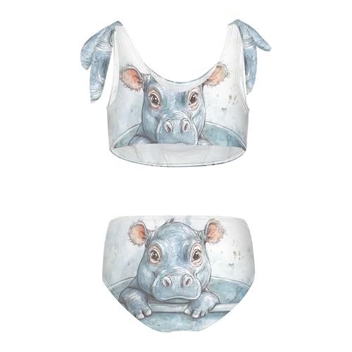 Watercolor Hippo Cub in Tub Girls Bikini Sets 2 Piece Swimsuits Bathing Suit Swimwear2