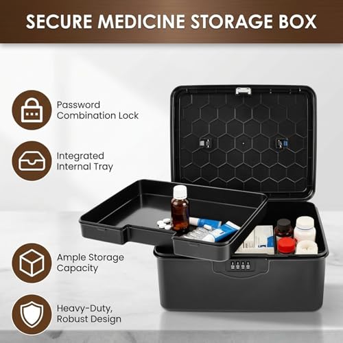Boîte de rangement verrouillable avec code à 4 chiffres pour sécuriser vos documents et médicaments - 4