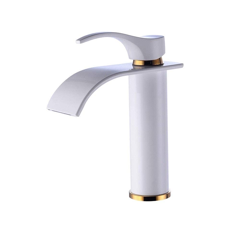 Robinet court paragraphe blanc en bronze à mitigeur cascade pour salle de bains