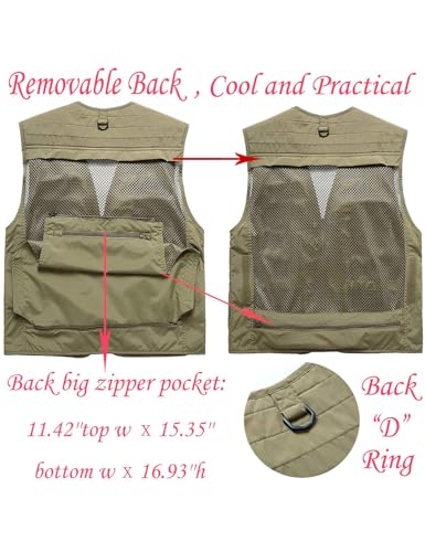 Vanchenl Herren Freizeit Safari Angeln Outdoor Arbeit Weste Jacke Foto Reise Cargo Mesh Weste Multi Taschen Armeegrün XL