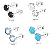 Epoch World 4 Paires Boucles D'oreilles en Argent 925 Avec Pierre de Lune Turquoise Noires Gemme Bijoux Petites Boucles D'oreilles Argent Clous d'oreilles Rondes Hypoallergéniques Pour Femme Fille #3