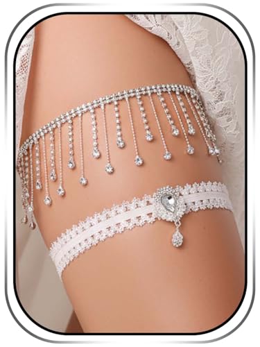 Campsis Rhinestone Garters for Bride, Silver Leg Garter Belt for Women