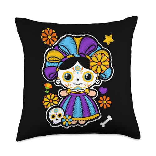 Mexican Rag Doll Mexican Skull Artesania Mexicana Latina Throw Pillow -  merch_template, GM94MS1ZRDVUS_18X18