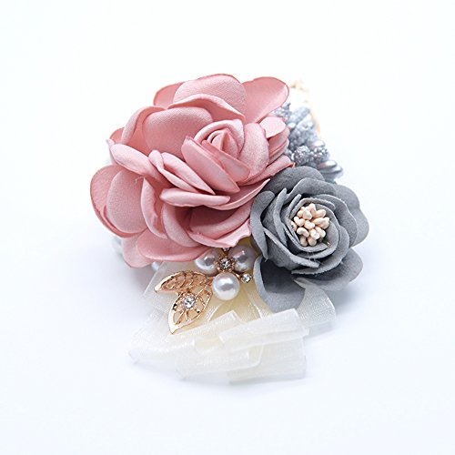 Vpang Artificial Flower Wrist Corsage Wristband Wedding Bridal Girl Bridesmaid Wrist Flower for Prom Wedding Party, Pack of 2 (Champagne)