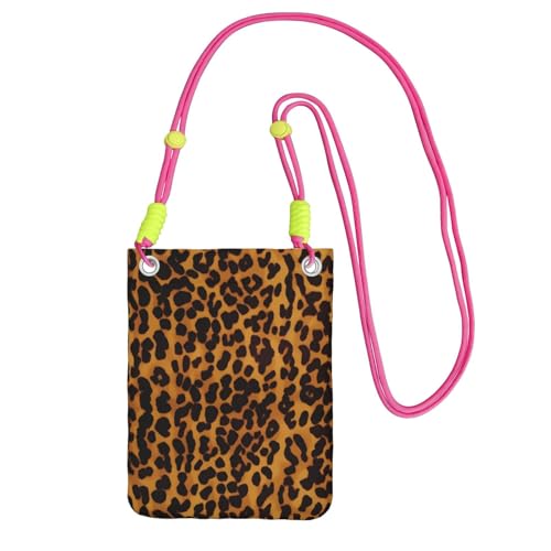 Pochette voyage motif léopard pour téléphone portable avec bandoulière fuchsia