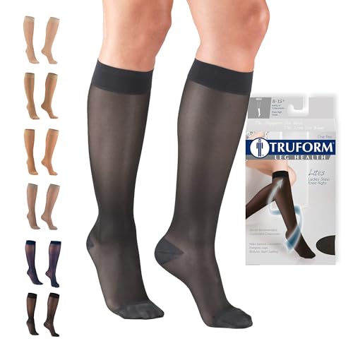 Image of Truform Sheer Compression Stockings, 8-15 mmHg, Women's Knee High Length, 20 Denier