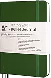 Bullet Journal - Dotted Notizbuch A5 - mit Methode - 189 Nummerierte Seiten, Falttasche, 3 Lesezeichen, Verschlussgummi - 100g/m² Papier - von Hieroglyphs (Grün)