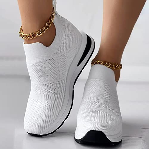 Women Casual Shoes Breathable Flat Sole Inner Elevated Sports Shoes Comfortable Fit Single Shoes Large Women Fashion Shoes Classic Casual Shoes (White, 8)3