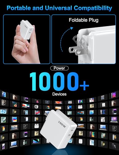 Image of Mac Book Pro Charger, 100W USB C Fast Charger for MacBook Pro /MacBook Air 16 15 14 13 Inch, iPad Pro, iPhone 16 /15 Pro and All USBC Devices, GaN Foldable Power Adapter with 10 FT USB C Charge Cable