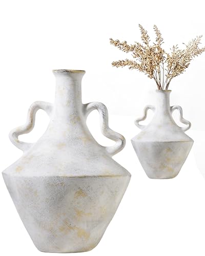 UPWOIGH 14in Distressed Ceramic Vase with Double Handles