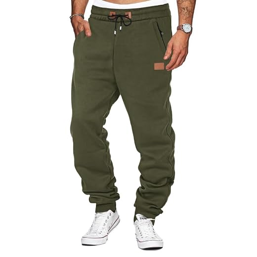 TARAINYA Pantalon de Jogging pour Homme Zipper Sweatpants Coton Pantalons de Pantalon de Survêtement avec Poches Vert Militaire L