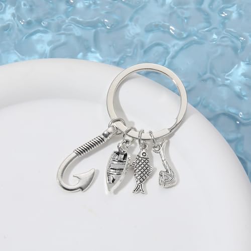 PHAETON Chaveiro de pesca com 20 peças, chaveiro de anzol, chaveiro de peixe, presente de pescador,