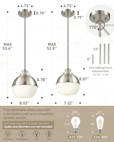 Image of Beionxii 8 inch Nickel Pendant Light Fixtures, Mid Century Globe Pendant Lights