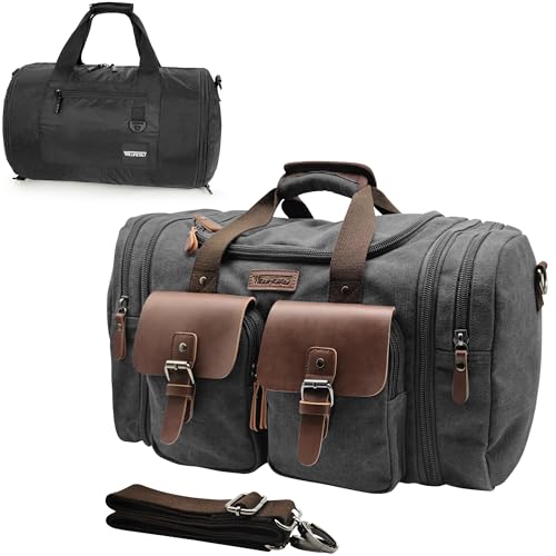 Wildroad Travel Bags for Men, Gym Bag & Duffle Bag for Travel, Carry on Bag Duffel Bag 3 IN 1 Expandable Overnight Weekender Bag (Black, Large-50L+ Gym Bag)
