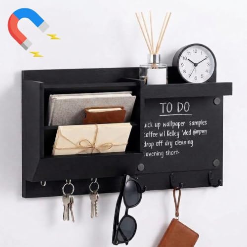 Colingmill Magnetic Key Holder for Fridge Wooden Mail Organizer with Hooks