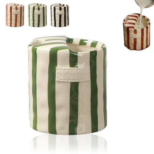 Retro Striped Coffee Mug,Ceramic Coffee Mug with Sip Hole,10 Oz Hand-Drawn Heat-Resistant Non-Slip...