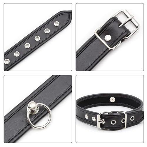 Dame Leder SM Halsband Mit Ring Der O - Einstellbar Halskette Sklave Sex Spielzeug - Einstellbar (Schwarz)
