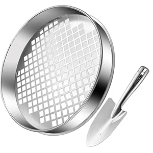 2 Pcs Soil Sifter and Shovel, Stainless Steel Sand Sifter for Gardening, Dirt Sifter Strainer for Sand Rocks Dirt Seed Compost, 11.8 inch
