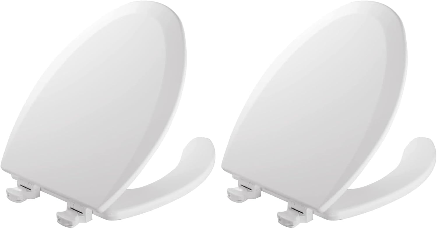 Mayfair 18440EC Open Front Toilet Seat and Lid, Easy Clean Hinges and Durable Wood Seat, Made in USA, Elongated, White