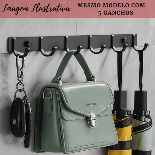 Cabideiro 5 Ganchos Multiuso Organizador Pendurador para Parede Acessórios Preto Fosco Moderno Desig