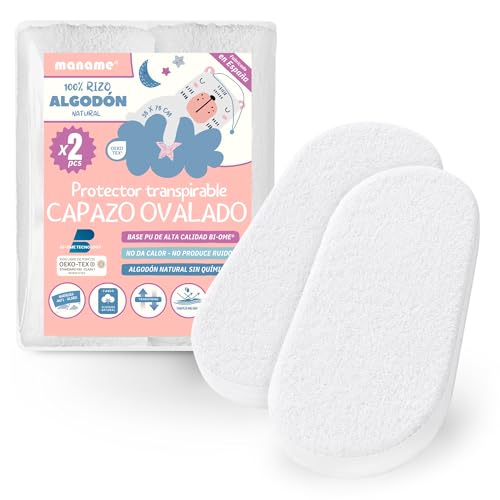 2 Protectores Colchón Capazo Ovalado 100% Algodón 35x75 cm Impermeable Antiácaros Cubre Colchon Ajustable Certificado OekoTEX y BI-OME® Technology Funda Protectora Hecho En España