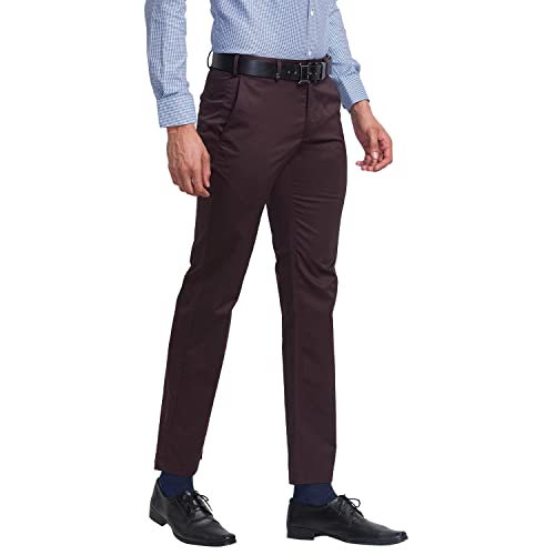 Image of Park Avenue Men's Pure Cotton Solid Pattern Super Slim Fit Flat Front Formal Chinos