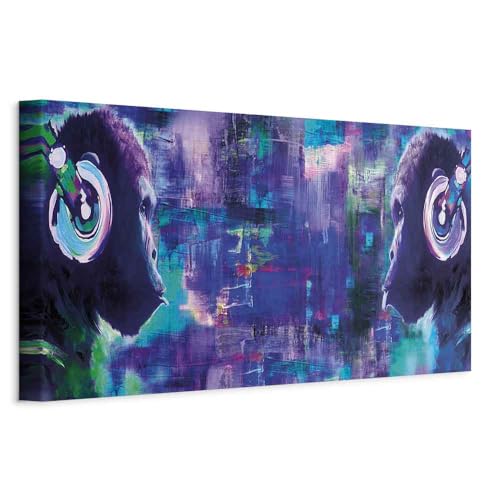 B&D XXL - Quadro acustico DJ Scimmia 135x45 cm Stampa su Tela Schiuma Acustica - Quadri Pannelli Fonoassorbenti Decorativi Moderni 1 pezzo Scimpanzé Musica come dipinto g-A-10032-b-a