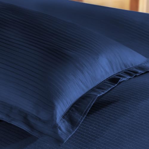 Image of myTrident Bedsheet for Single Bed Cotton| 210 TC | 60 inch x 90 inch | Iron Blue | 210 TC, 100% Cotton Flatsheet with 1 Pillow Cover, Super Soft and Breathable, Satin Stripe, Classic Style Me Solid Collection