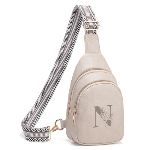 Viverte Crossbody Bags for Women Initial Sling Bag Cross Body Fanny Packs Personalized Gifts for Mom Women Wife (Cloud Gray-N)