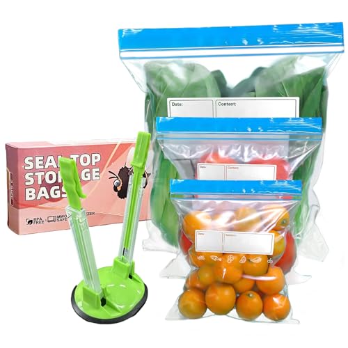 70 Pcs Freezer Bags Food Storage Zip Lock Bag 3 Sizes (Large,Medium,Small) of Reusable Self Ziplock Bags with Sandwich Bag Stand Holder BPA Free Food Bag for Fruits Vegetables Meat Grains