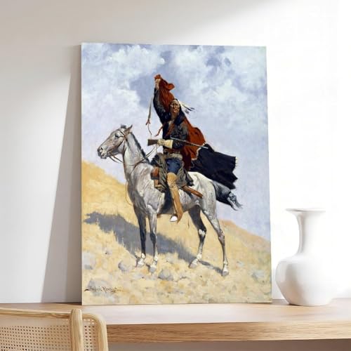 Tableau sur toile Frederic Remington avec cadre en bois suspendu finition premium