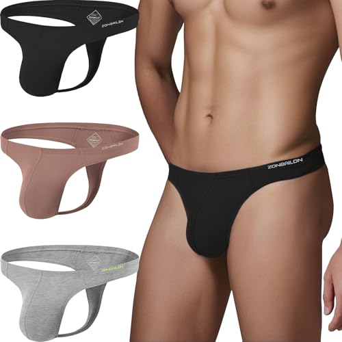 YINYOUYU Men's Thongs Underwear Sexy Low Rise G-String T-Back Pouch Lightweight Bikini
