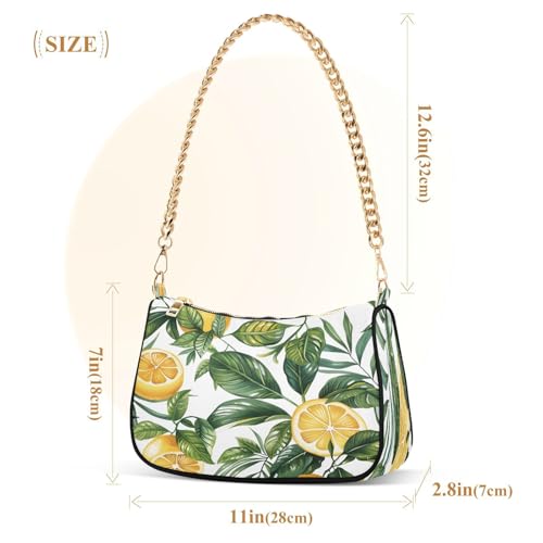 Image of Shoulder Bags for Women Vintage Yellow Lemon Fruit and Blue Print Hobo Tote Handbag Small Clutch Purse with Zipper Closure