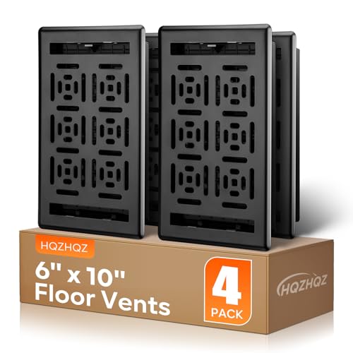 Floor Register 6x10 Heavy Duty Steel Walkable Floor Vent Covers Adjustable Decorative Vent Covers for Home Floor/Sidewall/Office/Ceiling 4 Pack Black
