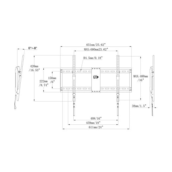 Mounting Dream Tilt TV Wall Mount Bracket for Most 37-70 Inch LED, LCD, OLED, Plasma TVs up to VESA 600x400mm and 60kg, Incl. Fischer Wall Plugs, Tilting TV Bracket MD2268-LK-02 Black - Image 7