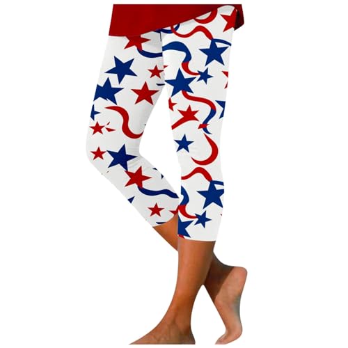 Pantalones para mujer del 4 de julio, estampado de bandera estadounidense, cintura alta, longitud a la rodilla, leggings patrióticos, pantalones de yoga para mujer, pierna recta, cintura alta