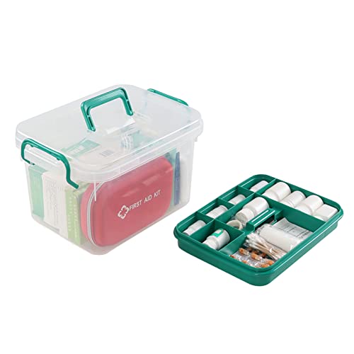 Image of Xyskin Clear Medicine Organizer Storage Box with Tray, Plastic First Aid Box Empty, Thickened Medicine Container Chest, Multipurpose Medical Case Caddy with Lids Handles