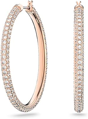 Swarovski Pendientes de aro Stone, Pavé, Grandes, Blancos, Baño tono oro rosa
